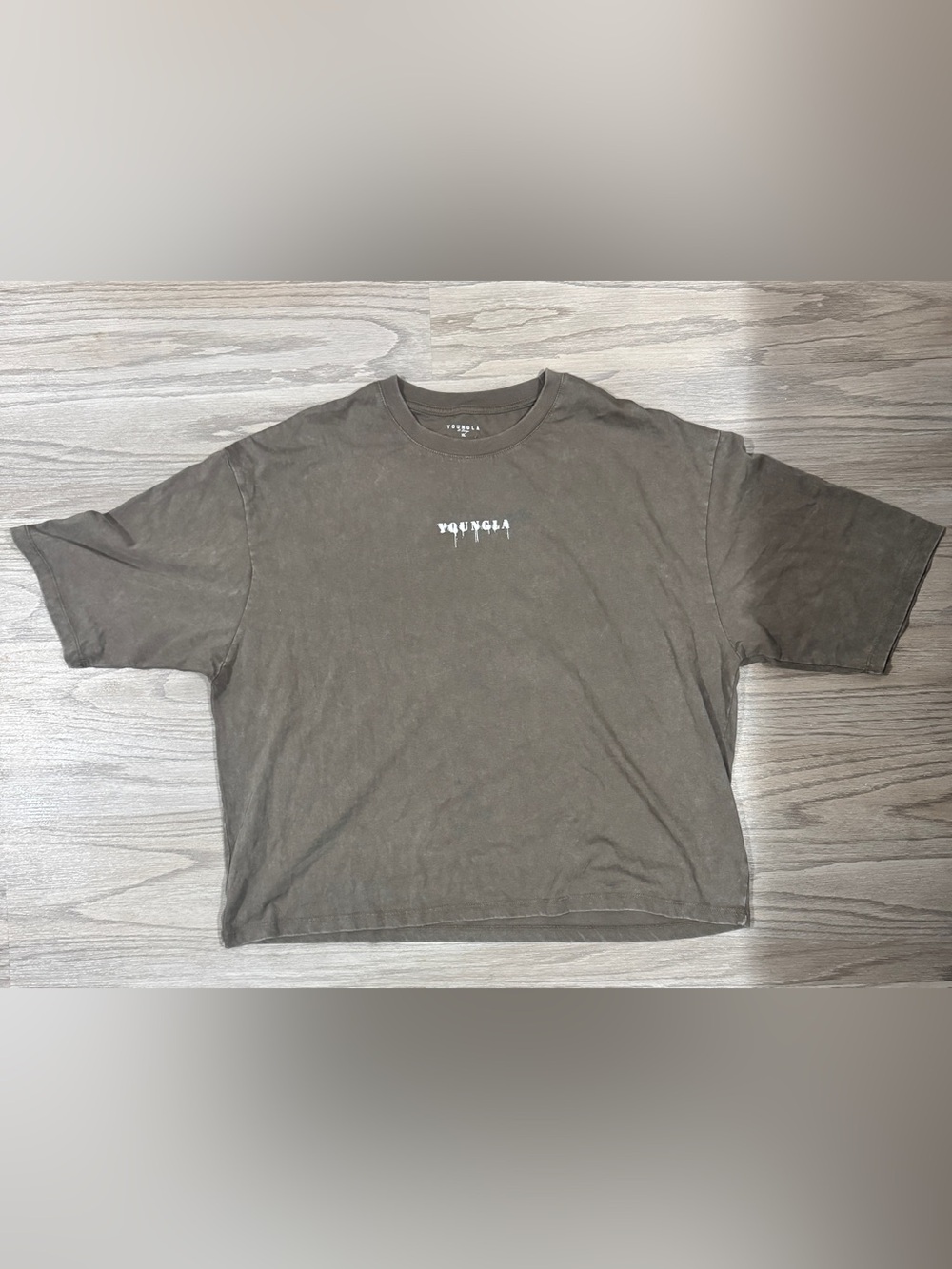 YoungLA XL Oversized T Shirt Brown Gray Y2K Streetwear Drip Minimalist Gym
